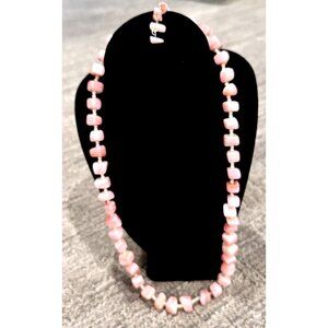 MCM PINK MARBLED CZECH MILK GLASS ABSTRACT BEAD 25-28" SINGLE STRAND NECKLACE EU